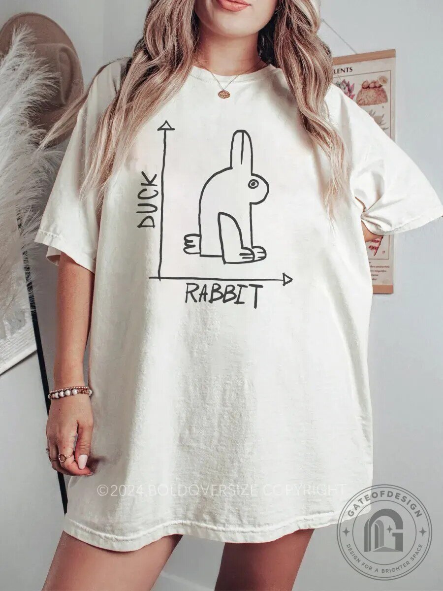 Funny Rabbit Duck Illusion Optical Playful Graphic T-Shirt