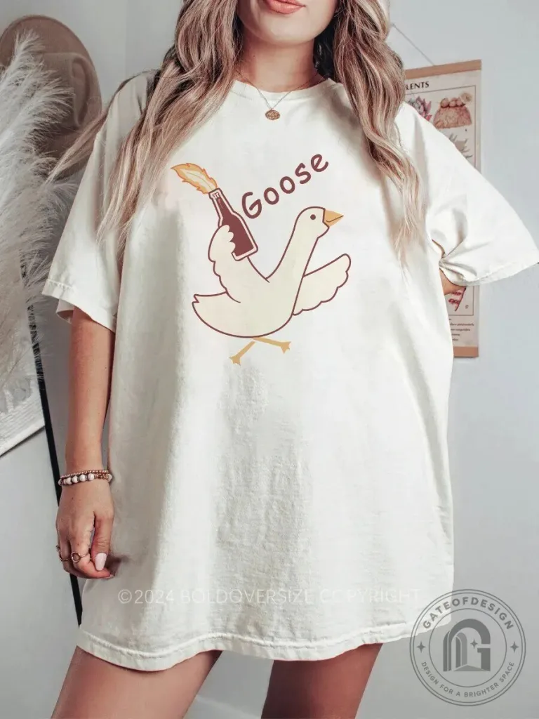 Vintage Goose With Molotov Cocktail Funny Meme Graphic T-Shirt