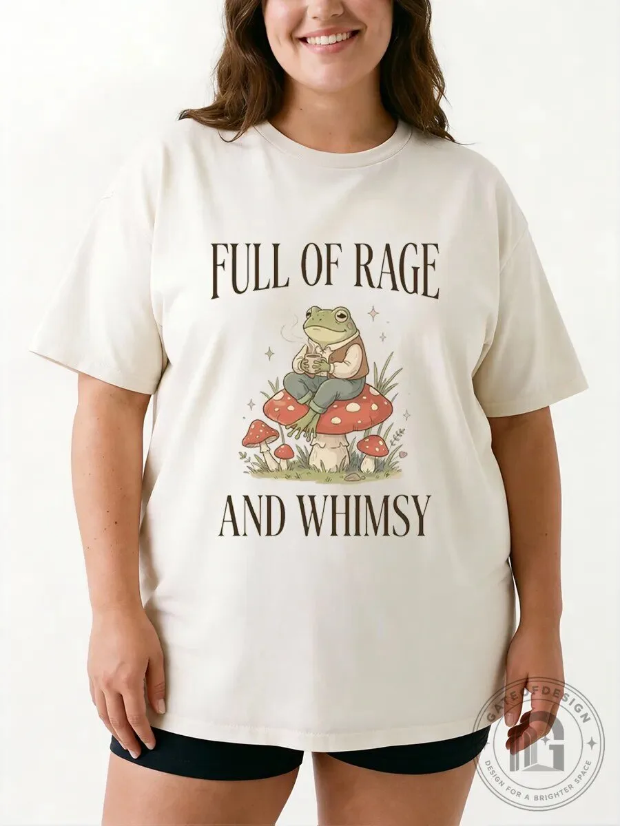 Full Of Rage And Whimsy Cottagecore Frog On Mushroom Graphic T-Shirt