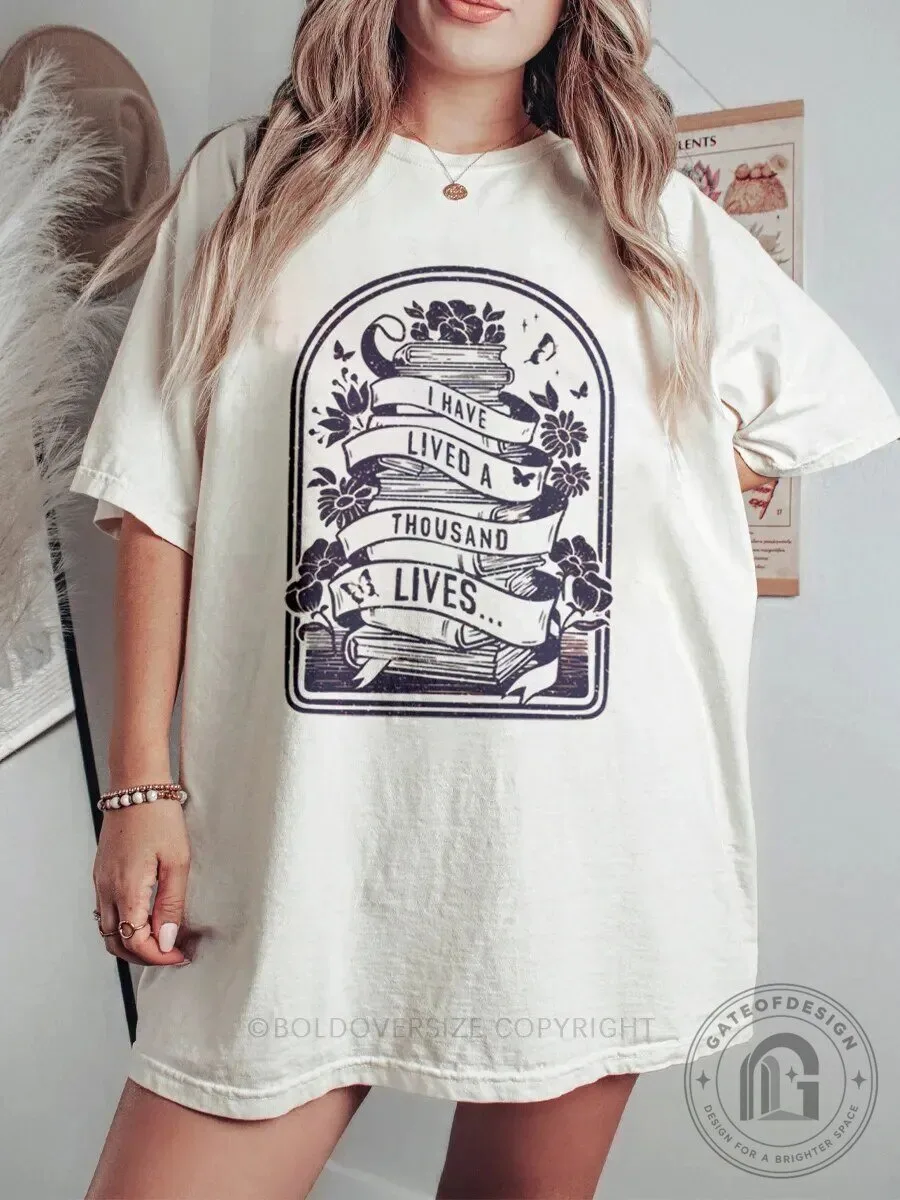 Vintage I Have Lived A Thousand Lives Book Lover Reading Graphic T-Shirt